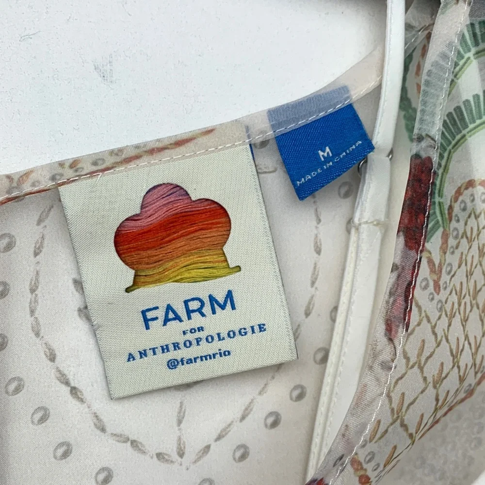 Farm Rio size medium dress semi sheer hearts puff sleeve pineapple mini party - Picture 3 of 12